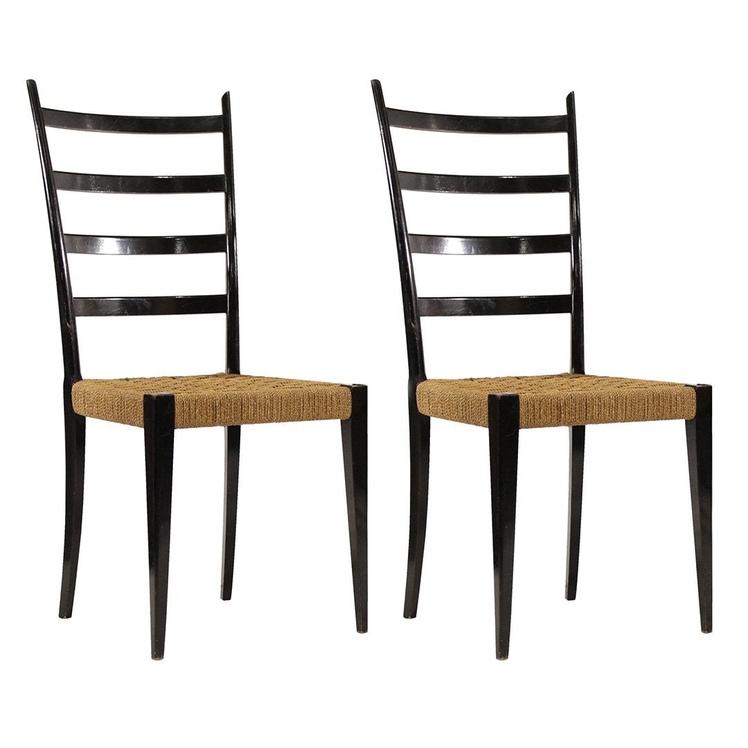 Gio Ponti | Black Ladder Back Chairs Excellent Condition– Roughan Home