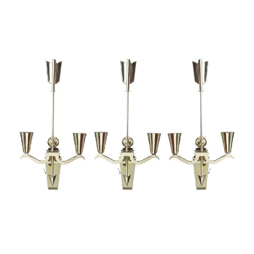 Style of Gio Ponti | Brass Arrow Italian Wall Sconces or Candle Sticks - Roughan Home