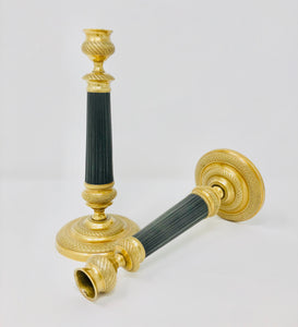 Brass & black Antique French Empire Brass Candlesticks - Roughan Home